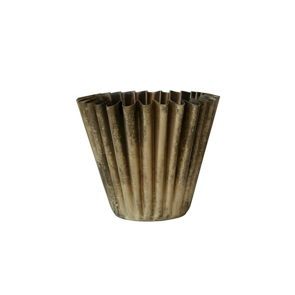 Creative Co-Op Fluted Metal Vase with Distressed Finish, Antique Brass