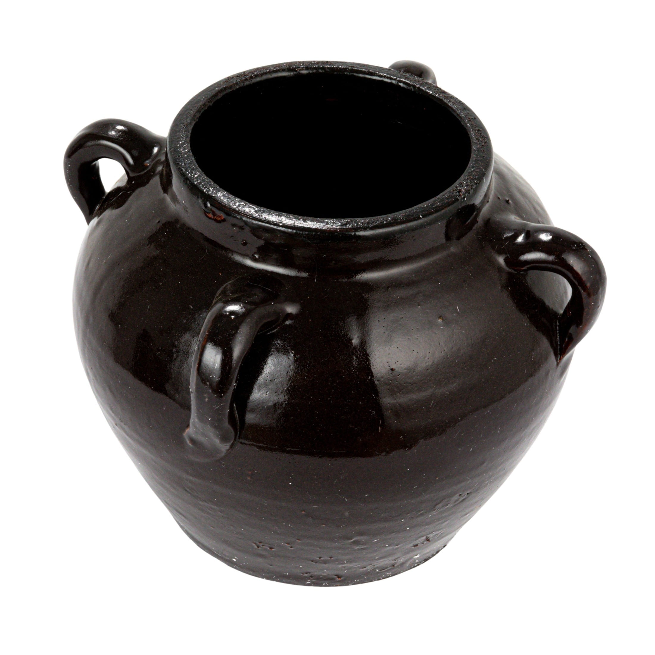 Distressed Black Clay Decorative Jar with Handles