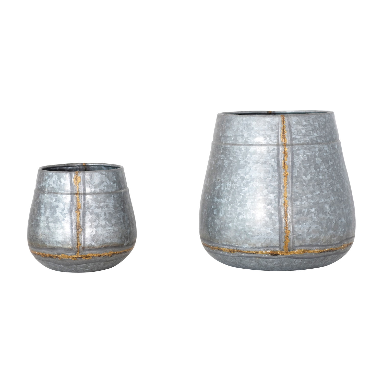 Set of 2 Antique Zinc Galvanized Metal Planters