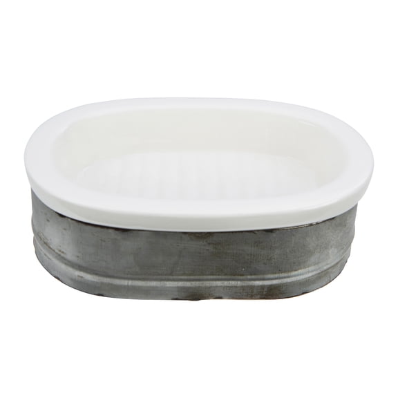Creative Co-Op Galvanized Metal and Stoneware Vintage Soap Dish