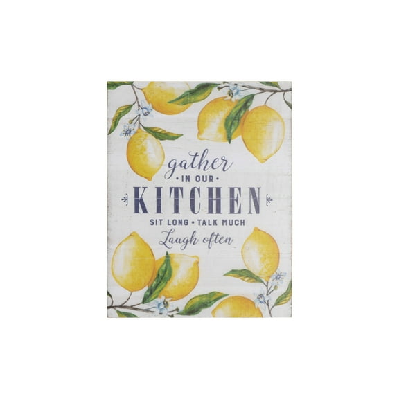 Creative Co-Op "Gather in Our Kitchen" Wood Wall Dcor with Lemons