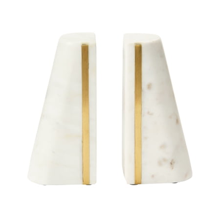 Creative Co-Op Geometric Marble Bookends with Brass Inlay, White