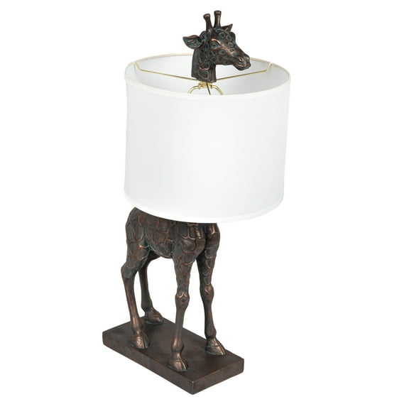 Creative Co-Op Giraffe Table Lamp with Linen Shade, Bronze Finish