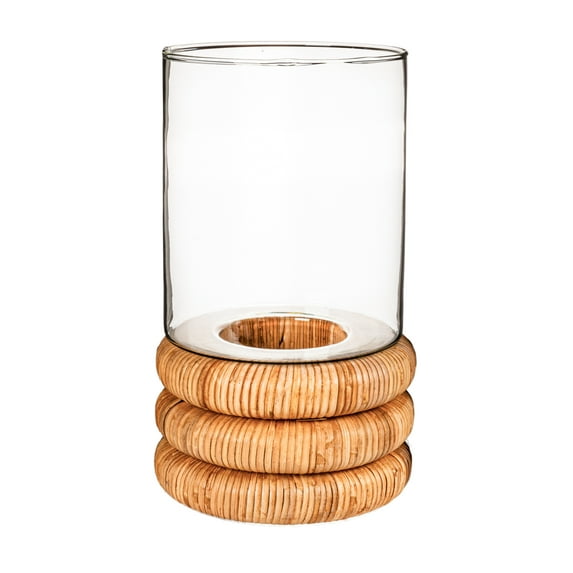 Creative Co-Op Glass Hurricane Vase with Woven Rattan Base, Tall