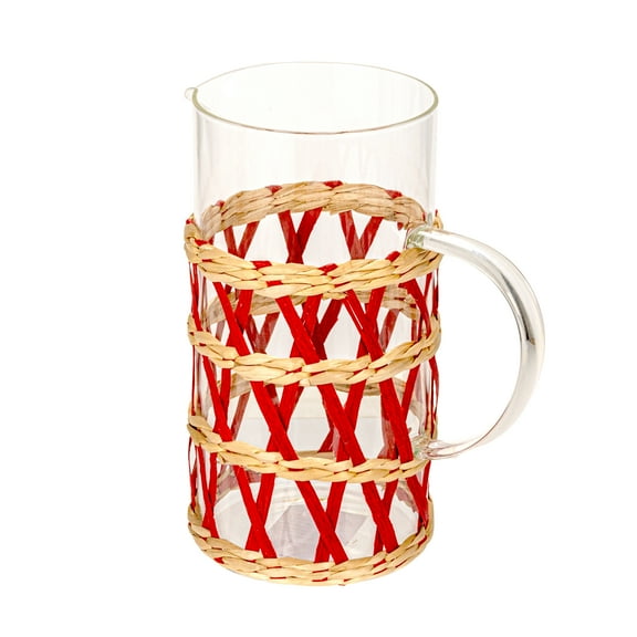 Creative Co-Op Glass Pitcher with Woven Sleeve, Red and Natural
