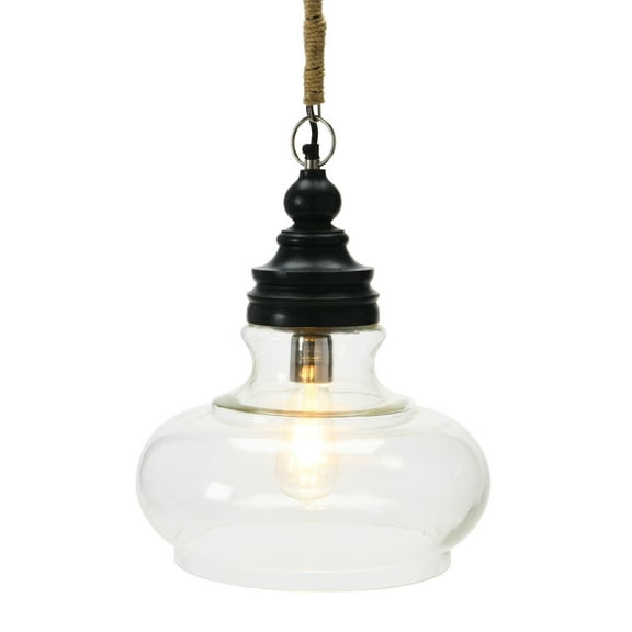 Creative Co-Op Glass and Distressed Wood Ceiling Light, Black