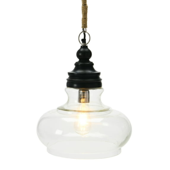 Creative Co-Op Glass and Distressed Wood Ceiling Light, Black