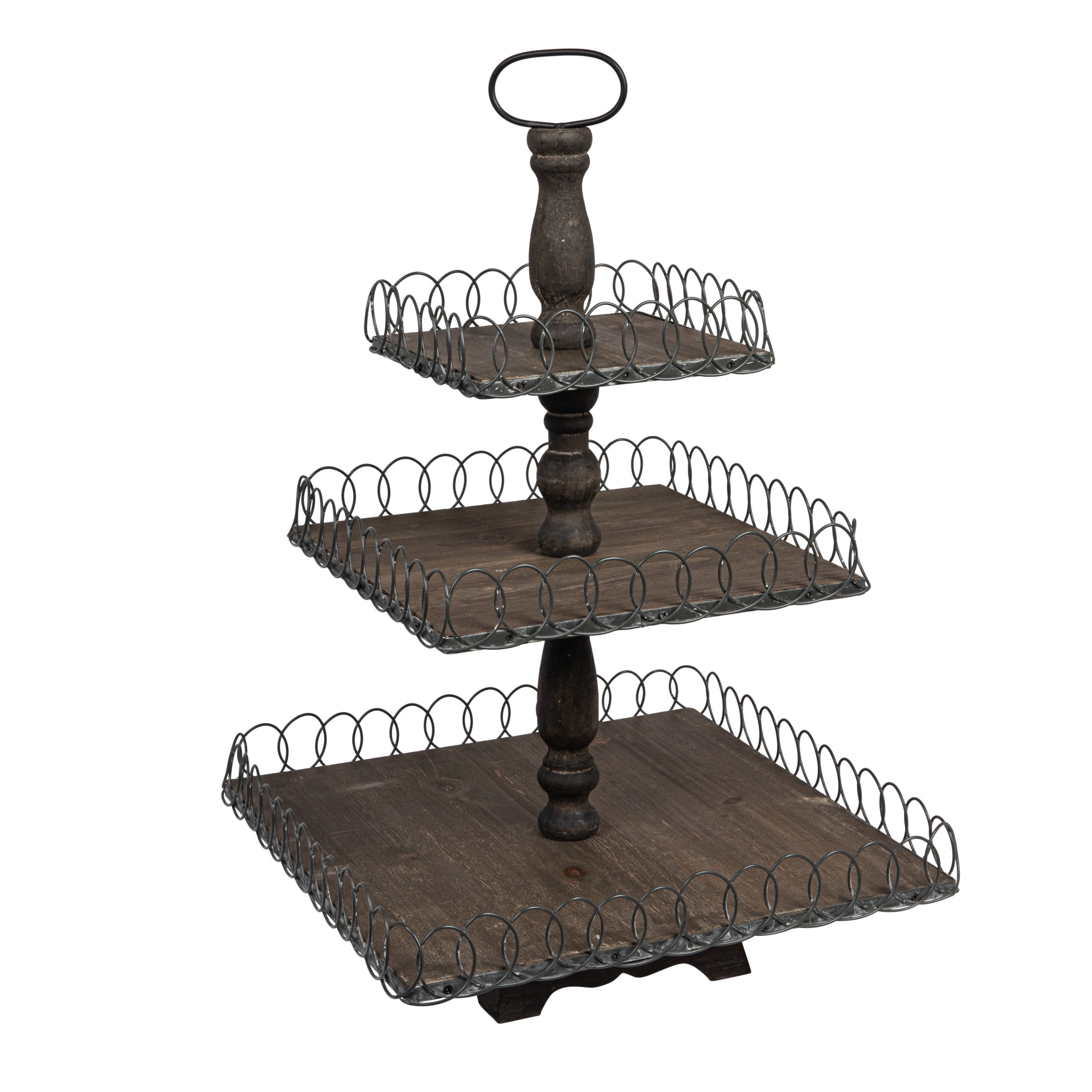 Rustic Grey Wood and Metal 3-Tier Display Tray