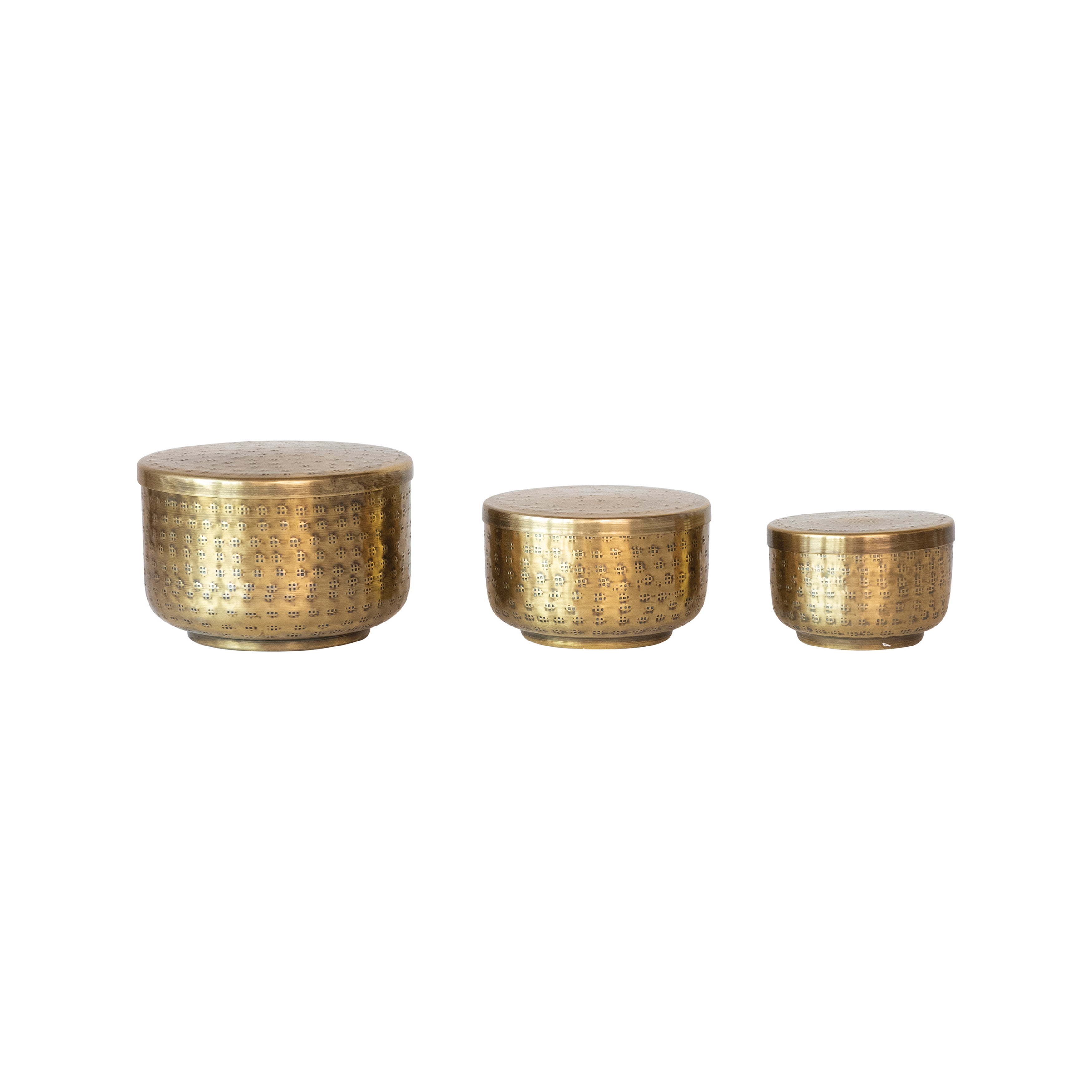 Set of 3 Antique Brass Hammered Aluminum Storage Containers