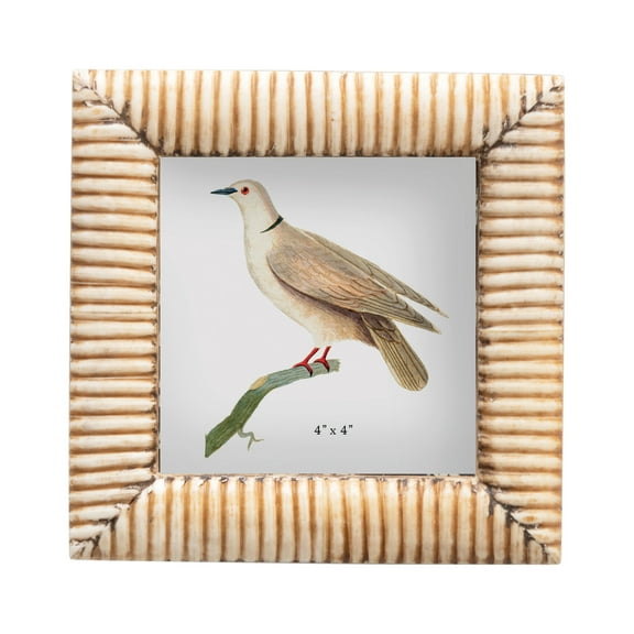 Creative Co-Op Hand-Carved Bone & MDF Photo Frame with Ribbed Pattern, Natural (Holds 4" x 4" Photo)