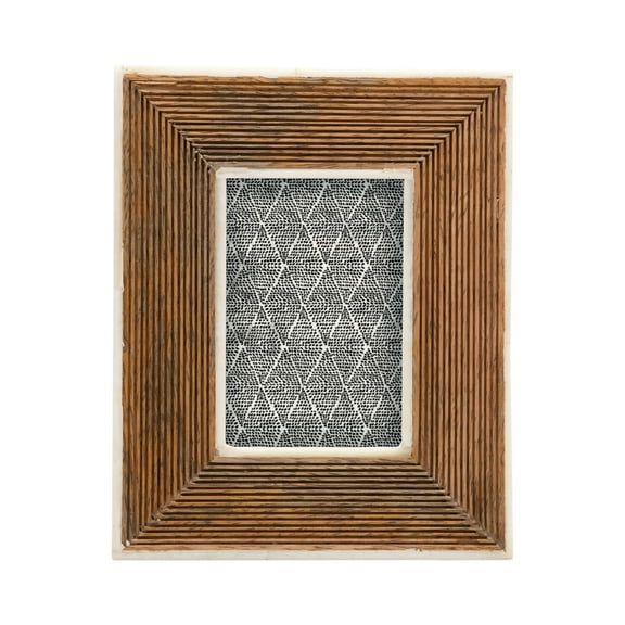 Creative Co-Op Hand-Carved Mango Wood Photo Frame with Bone Border & Ribbed Pattern, Natural (Holds 3" x 4" Photo)