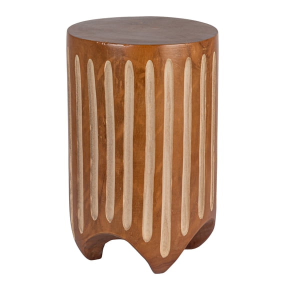 Creative Co-Op Hand-Carved Wood Side Table with Vertical Stripes, Walnut Finish
