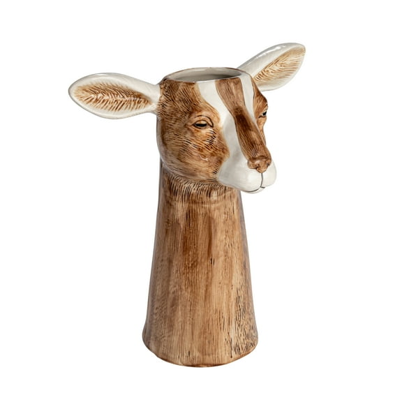 Creative Co-Op Hand-Painted Decorative Stoneware Goat Vase, Brown and White