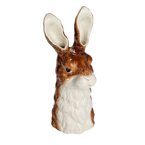 Creative Co-Op Hand-Painted Decorative Stoneware Rabbit Vase, Brown and White