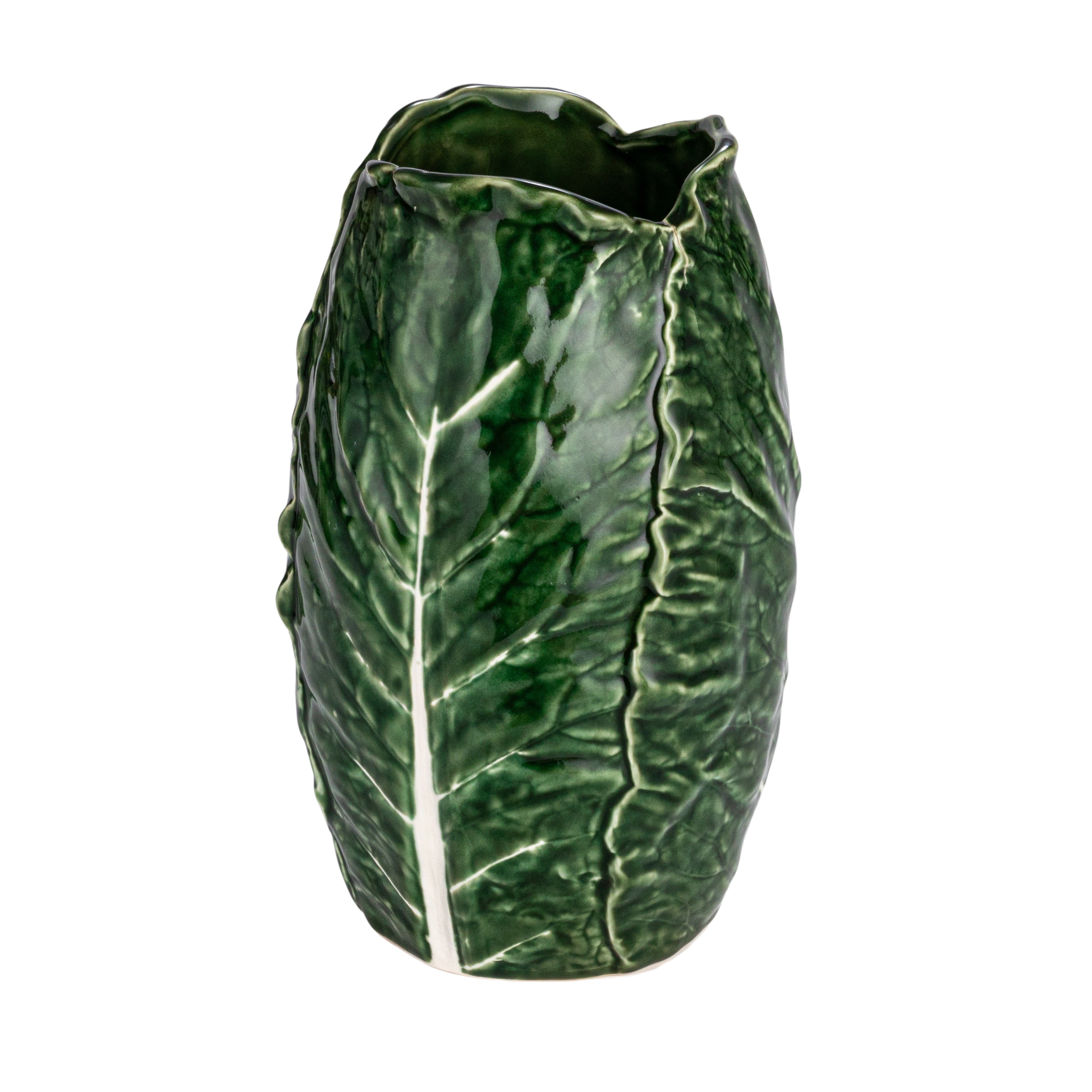 Hand-Painted Green Ceramic Cabbage Leaf Vase