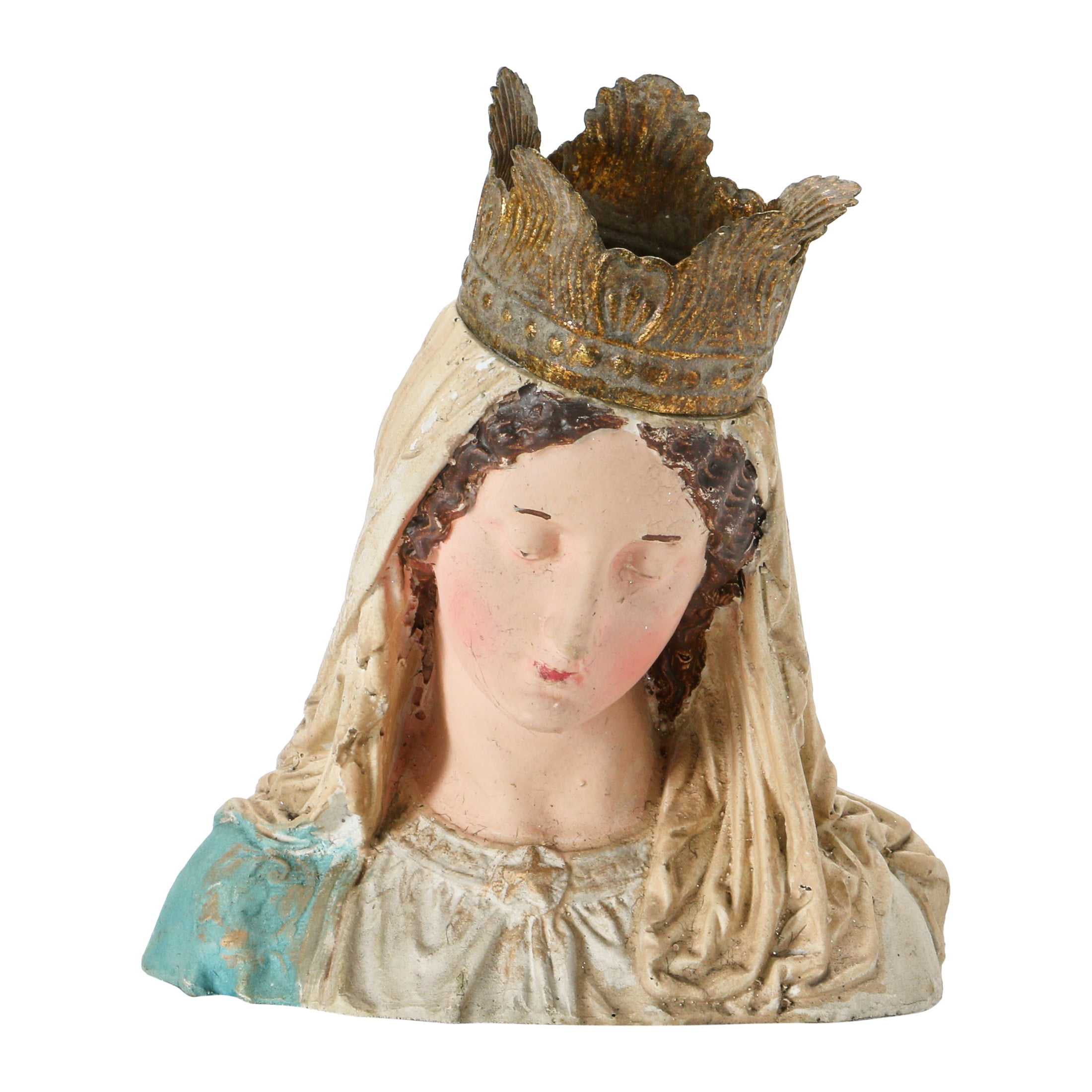 Hand-Painted Ceramic Virgin Mary Bust with Removable Crown
