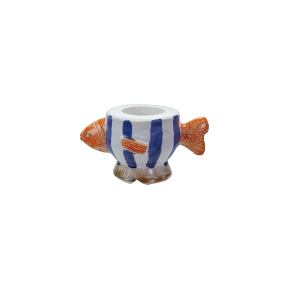 Creative Co-Op Hand-Painted Stoneware Fish Tealight/Taper Holder, Multicolor