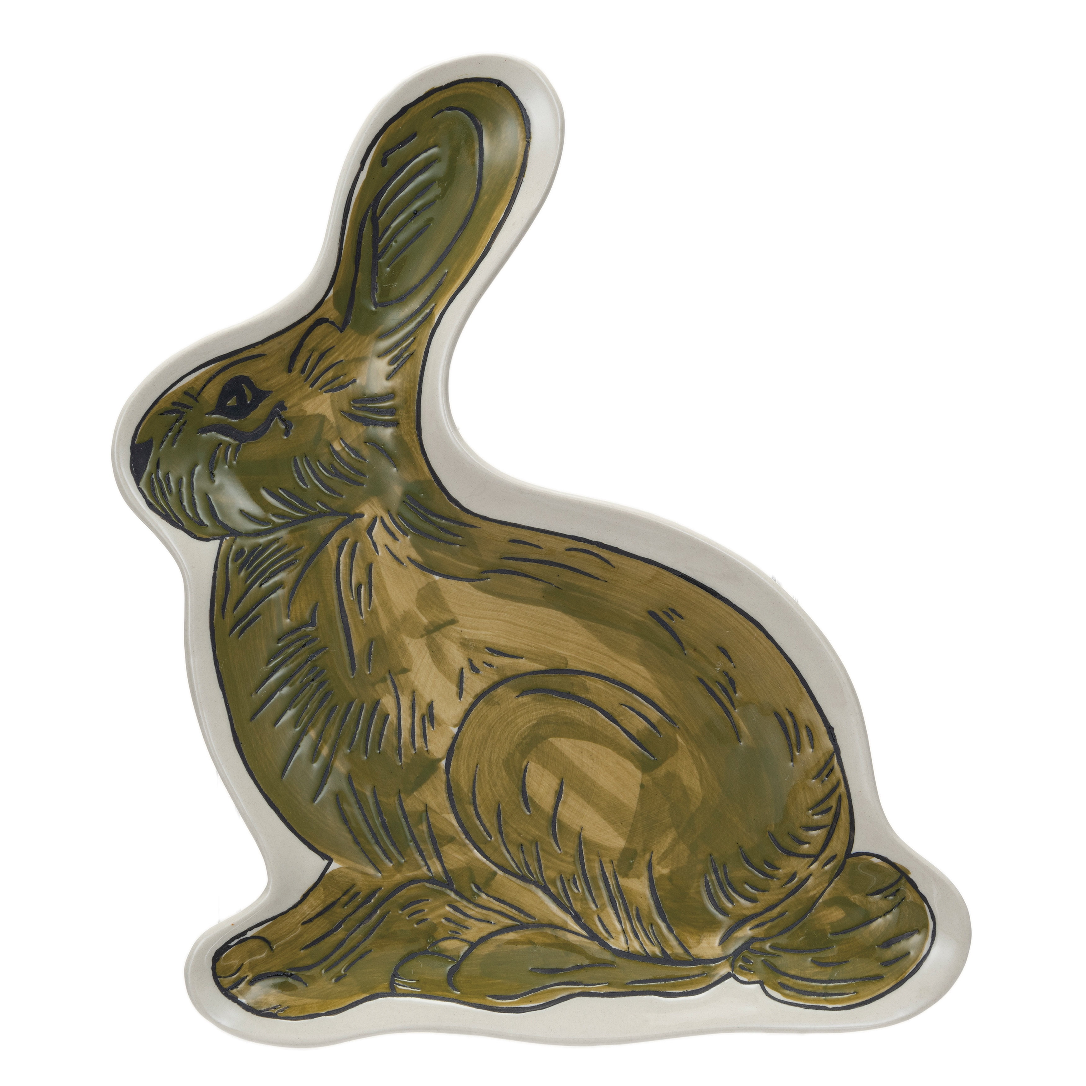 Hand-Painted Ceramic Rabbit-Shaped Brown Dessert Plate