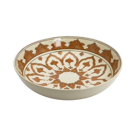 Creative Co-Op Hand Painted Stoneware Serving Bowl with Pattern, Cream and Brown