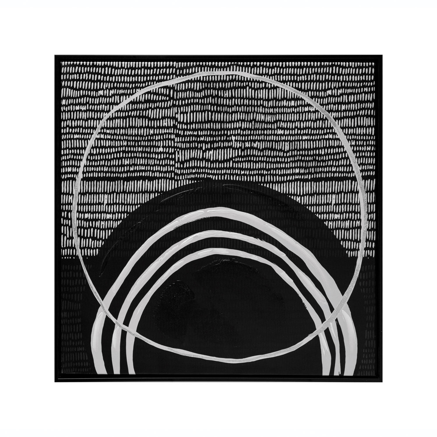 Hand-Painted Black and White Abstract Canvas Wall Art with Pine Frame