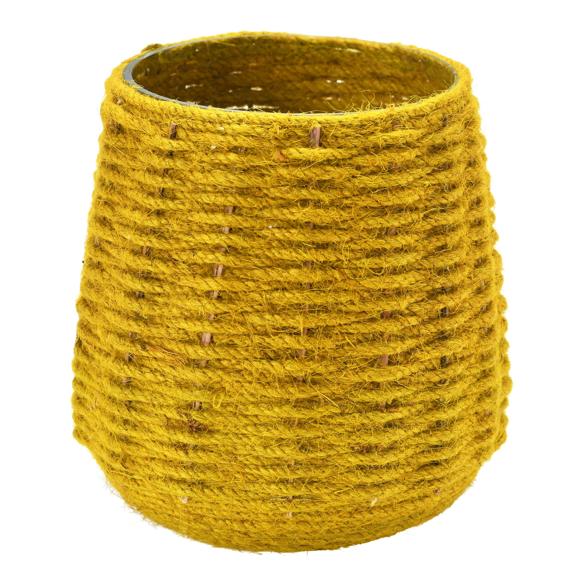 Mustard Hand-Woven Jute and Glass Votive Candle Holder