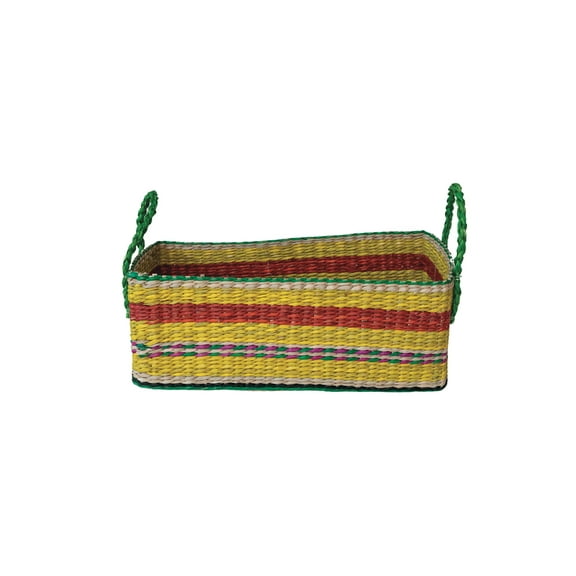 Creative Co-Op Hand-Woven Seagrass Basket with Stripes, Multicolor