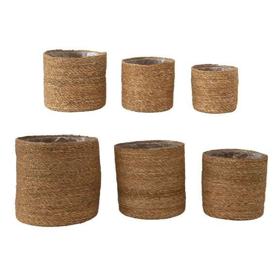 Creative Co-Op Hand-Woven Seagrass Baskets with Plastic Lining, Natural, Set of 6