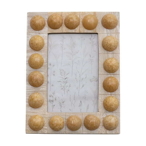 Creative Co-Op Handmade Marbled Resin Bobbin Photo Frame, Cream