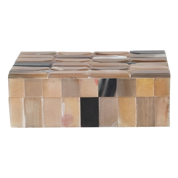 Creative Co-Op Handmade Natural Horn and Wood Rectangular Storage Box Natural Finish