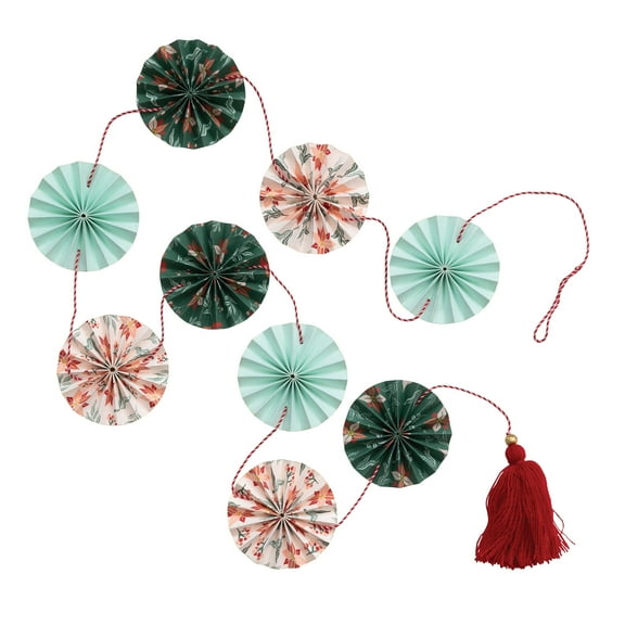Creative Co-Op Handmade Recycled Paper Fan Garland with Cotton Tassel, Multicolor