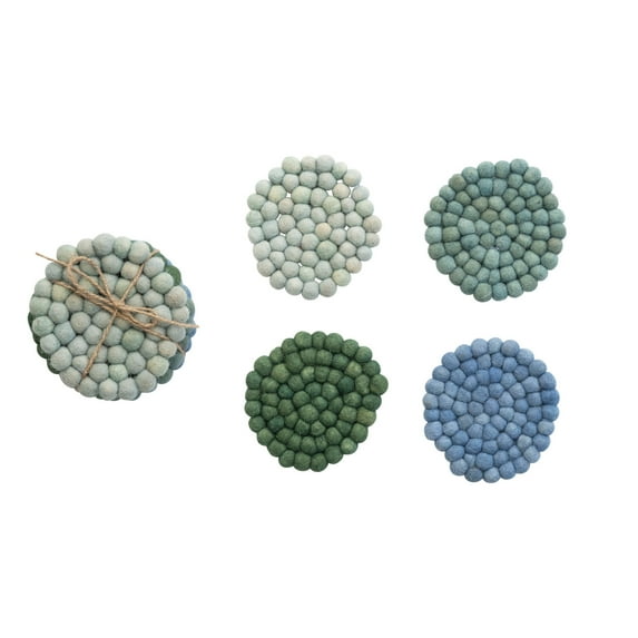 Creative Co-Op Handmade Wool Felt Ball Coasters, Set of 4