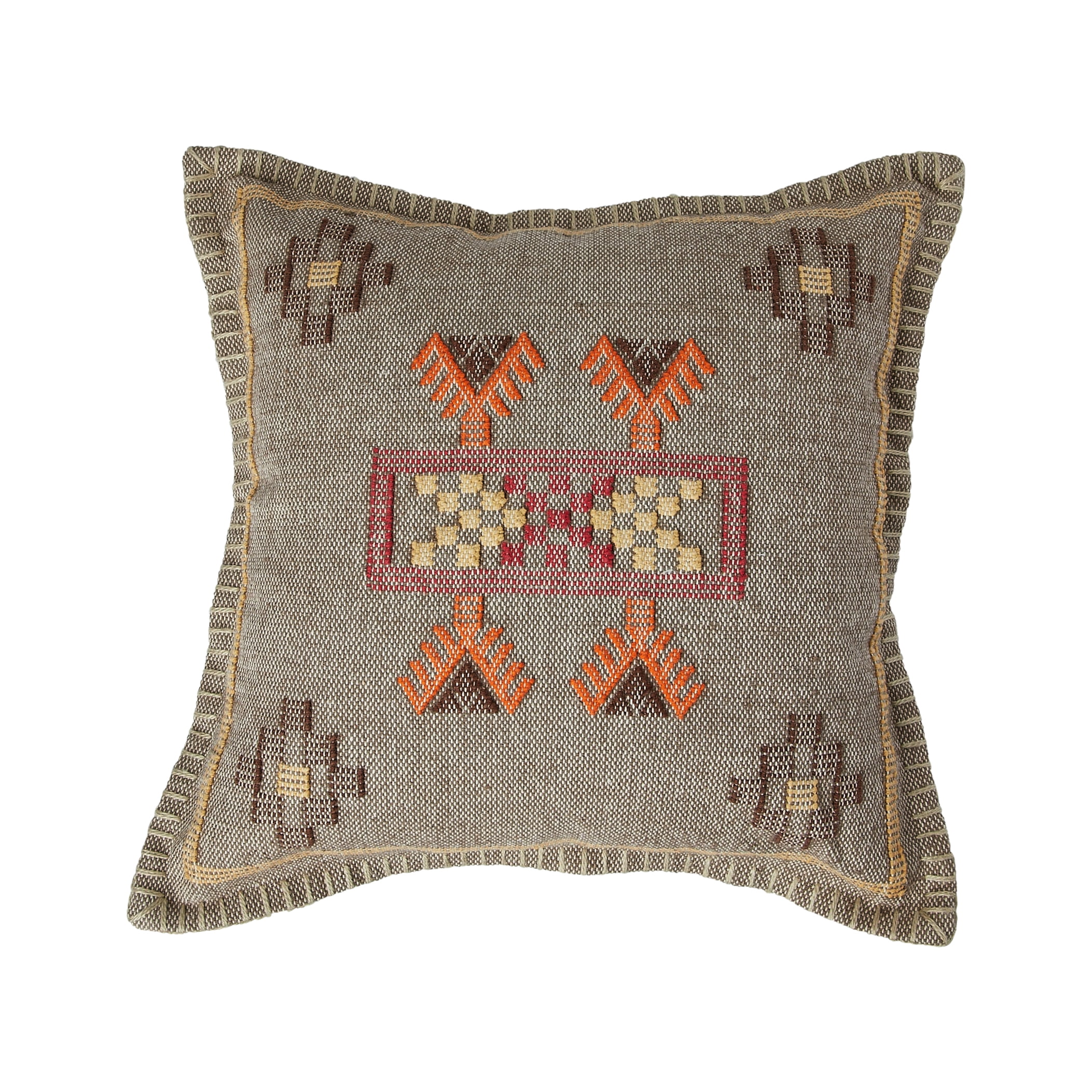 Handwoven Multicolor Cotton Square Embroidered Throw Pillow