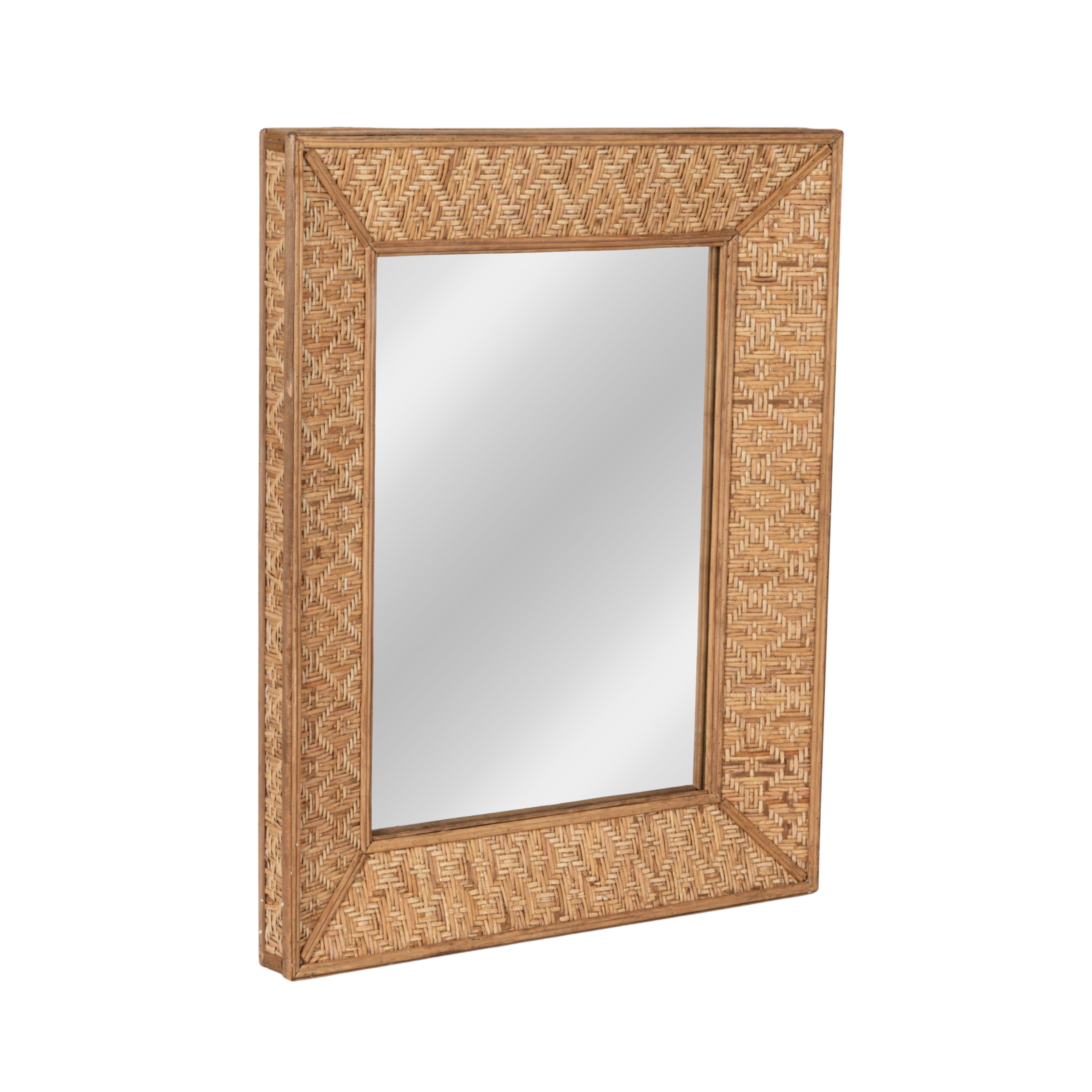 Creative Co-Op Handwoven Rattan Rectangle Wall Mirror, Natural