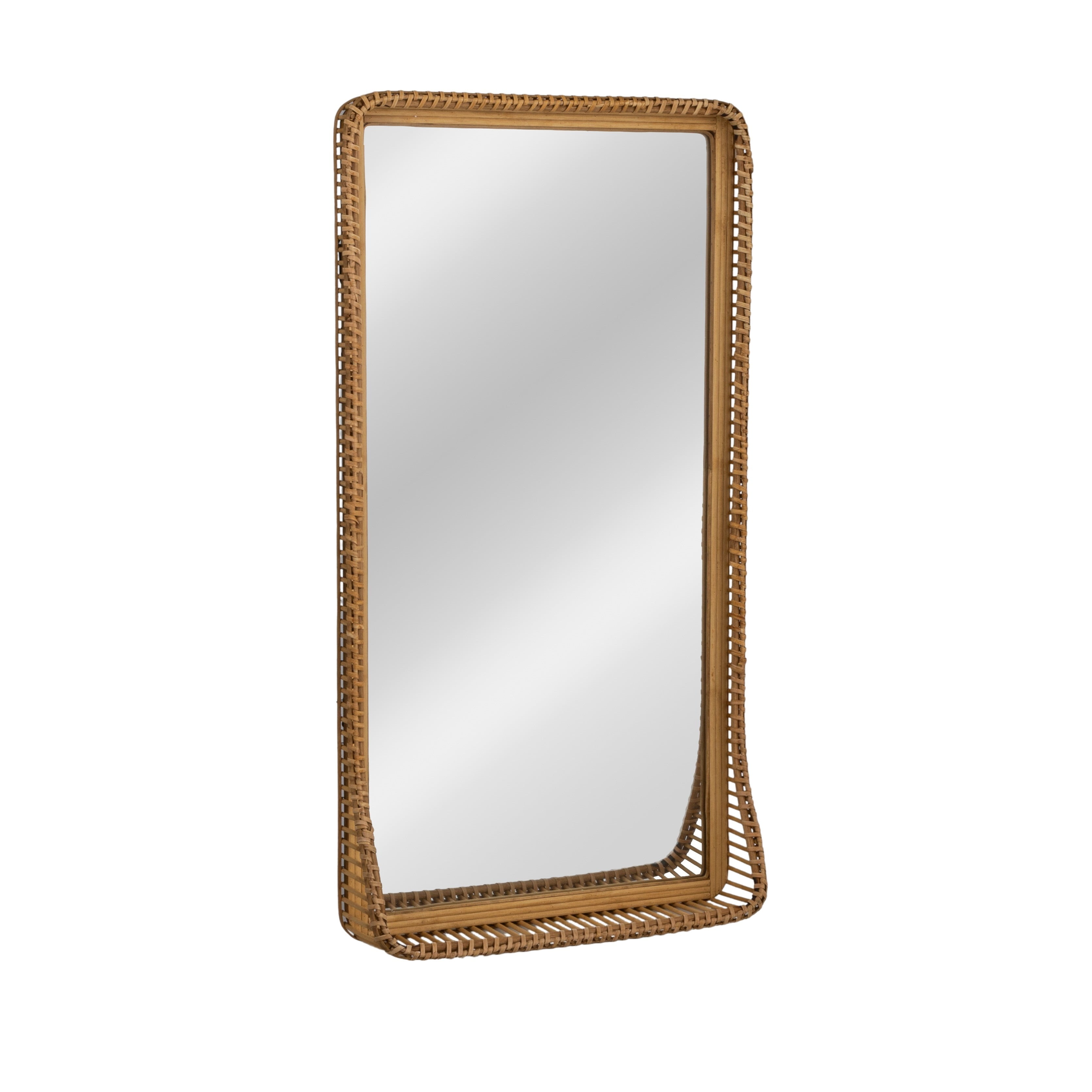 Natural Handwoven Bamboo and Rattan Rectangular Vanity Mirror with Shelf
