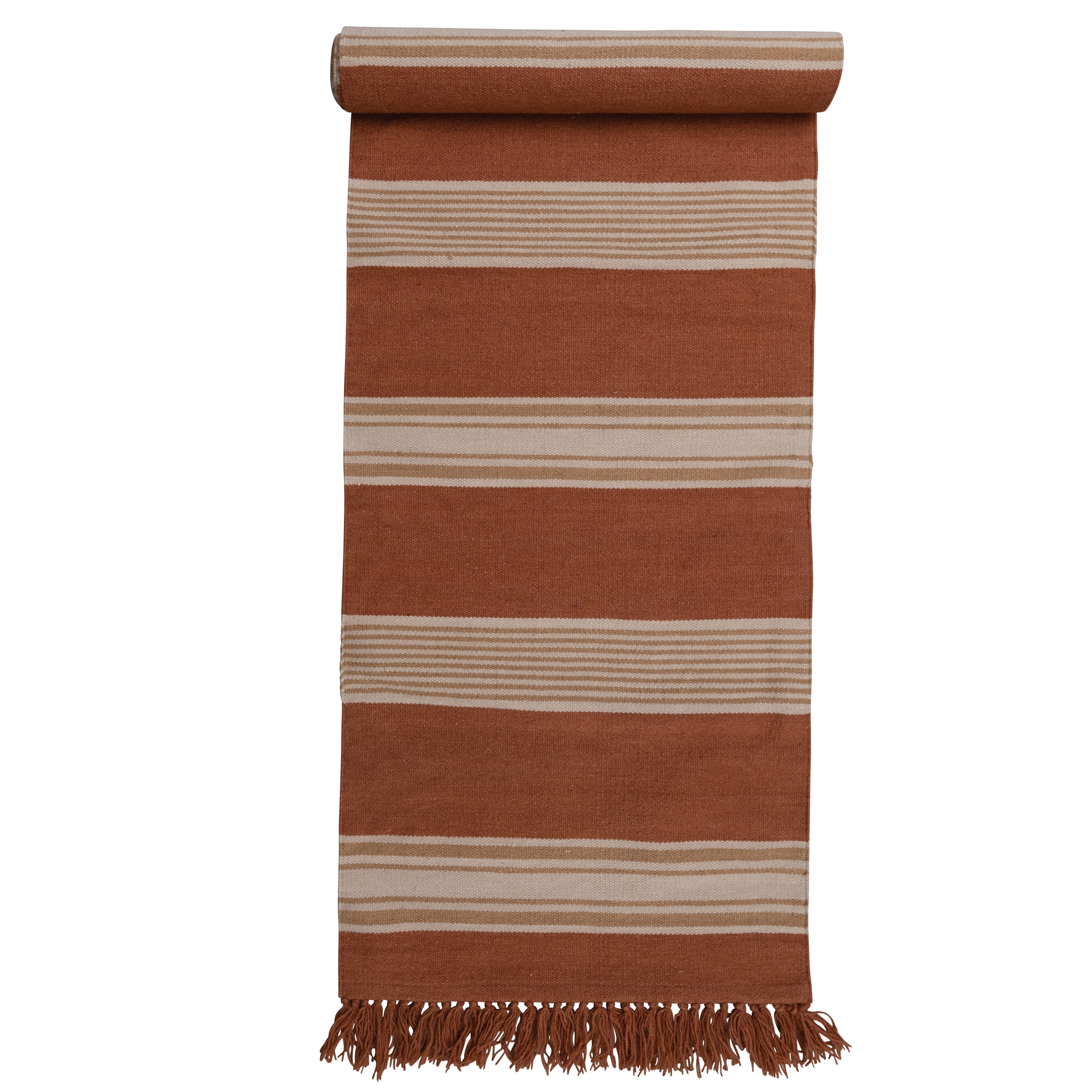 Handwoven Sienna and Camel Wool Cotton Stripe Runner Rug