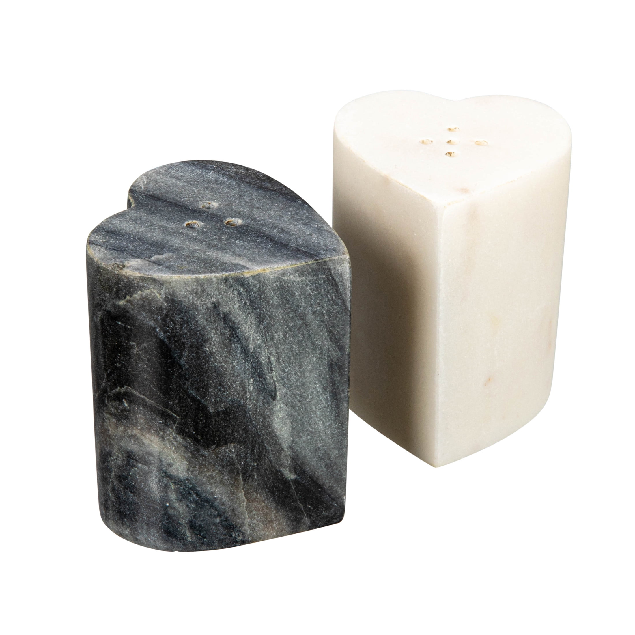 Heart-Shaped Grey and White Marble Salt and Pepper Shakers Set