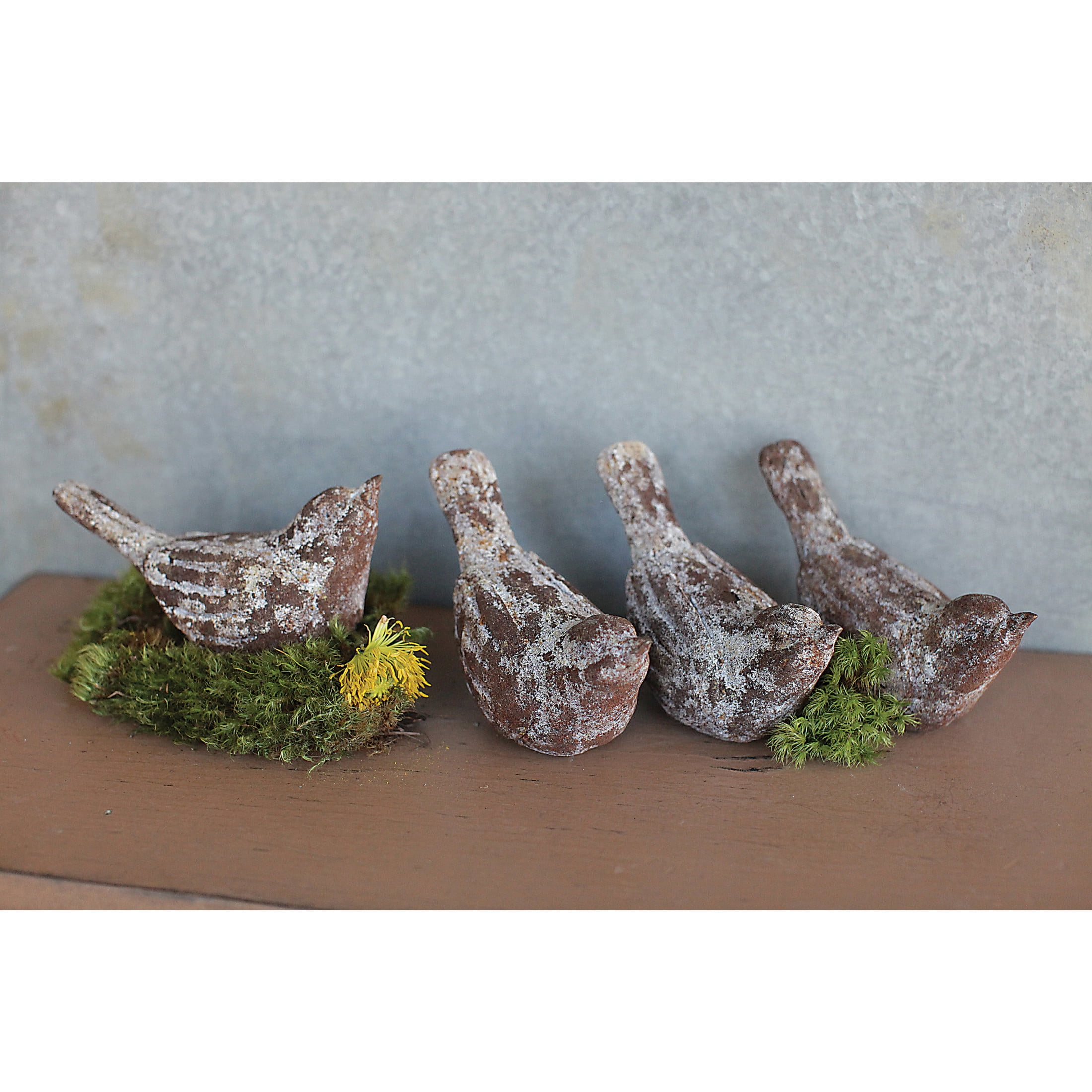 Distressed Brown Resin Bird Figurines Set of Four
