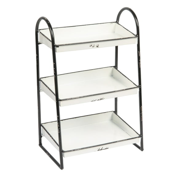 Creative Co-Op Heavily Distressed White 3-Tier Metal Tray with Black Frame & Rim