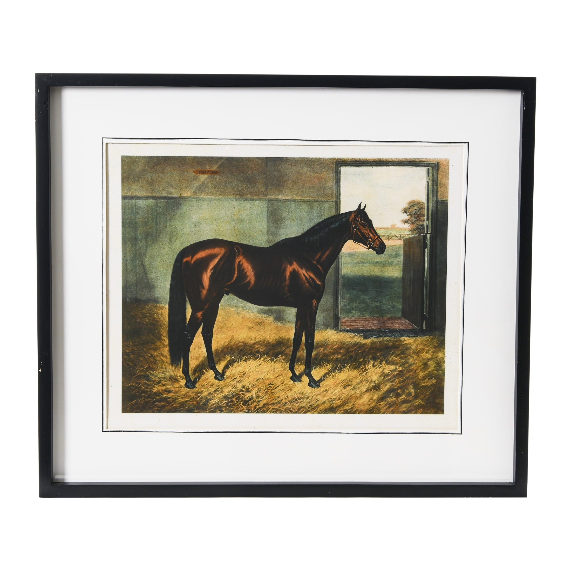 Elegant Horse Print with Black Wood Frame, 28" x 24"