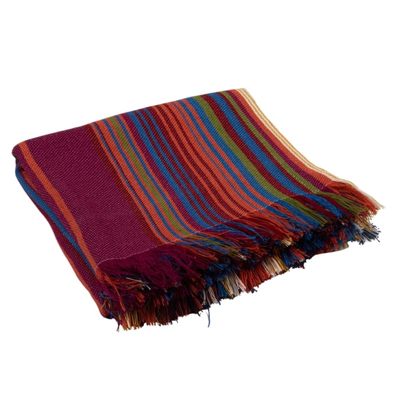 Creative Co-Op Indoor/Outdoor Woven Fabric Throw with Stripes and Fringe, Multicolor
