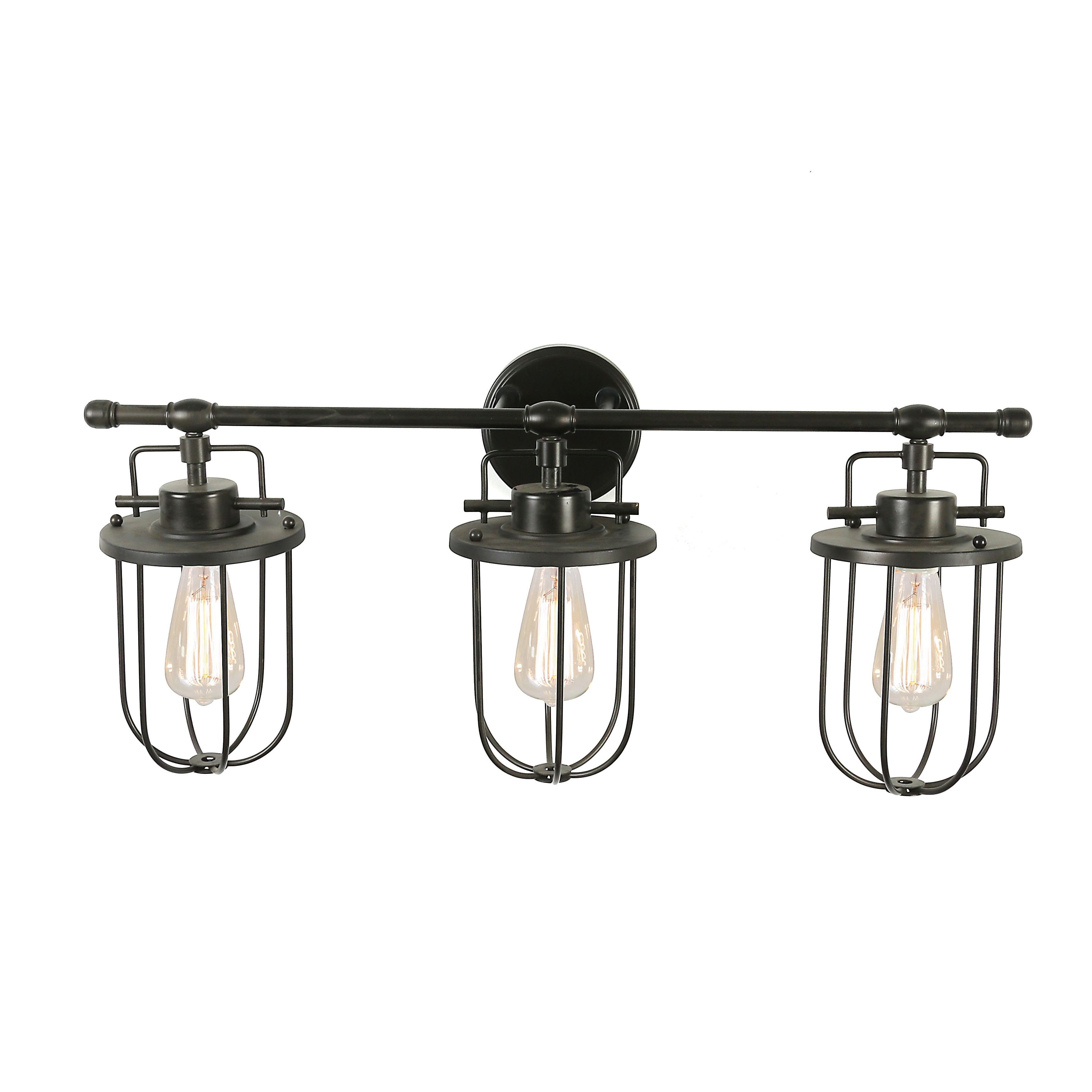 Industrial Black Metal Cage 3-Light Wall Sconce