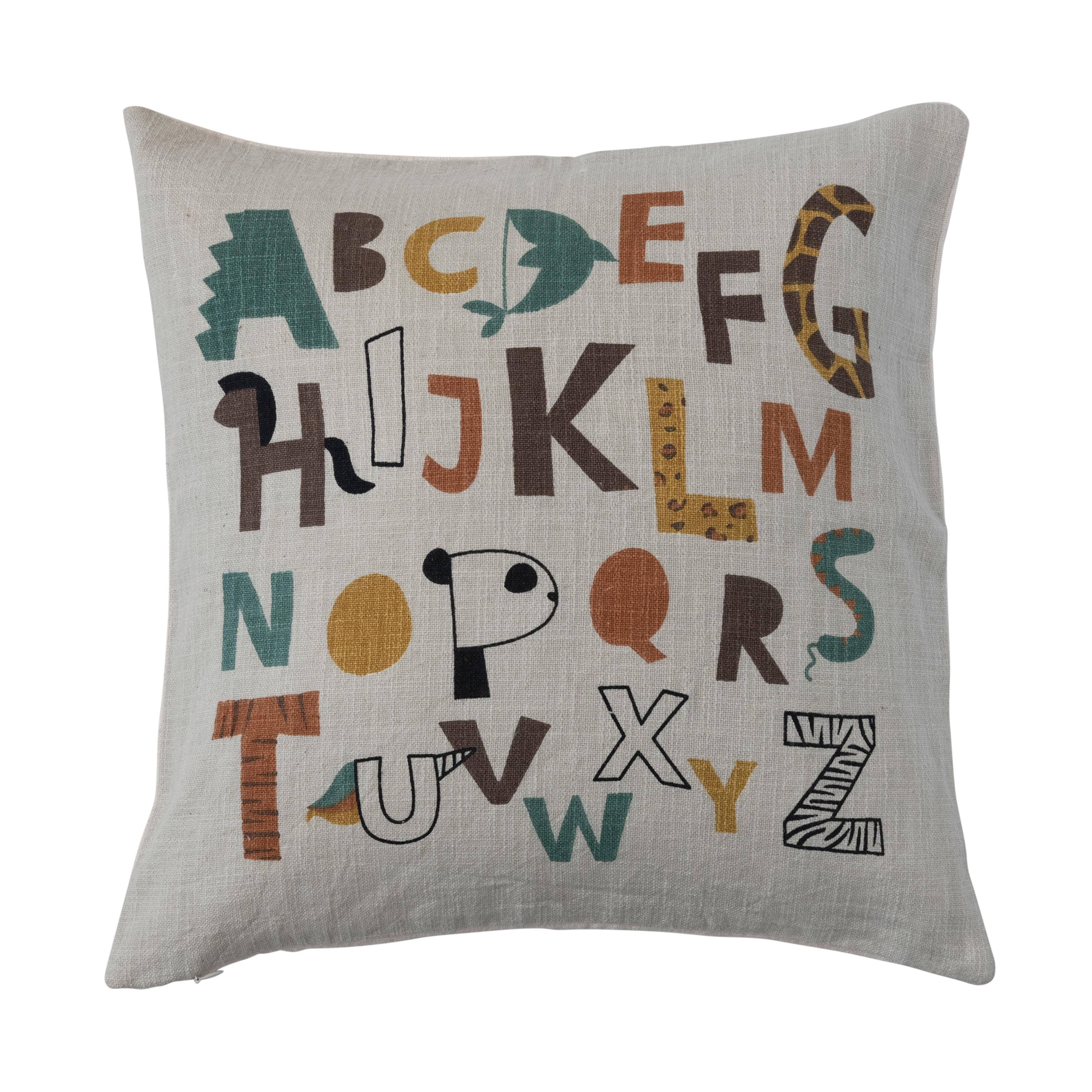 Multicolor Cotton Alphabet Print Kids Square Pillow Cover