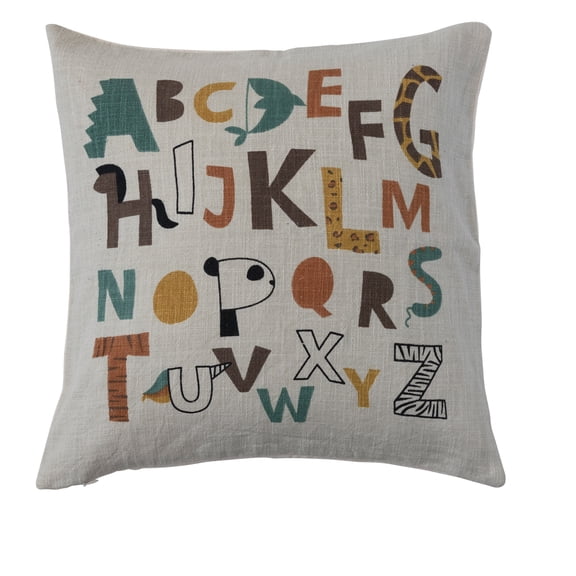 Creative Co-Op Kids Cotton Alphabet Print Throw Pillow, Multicolor