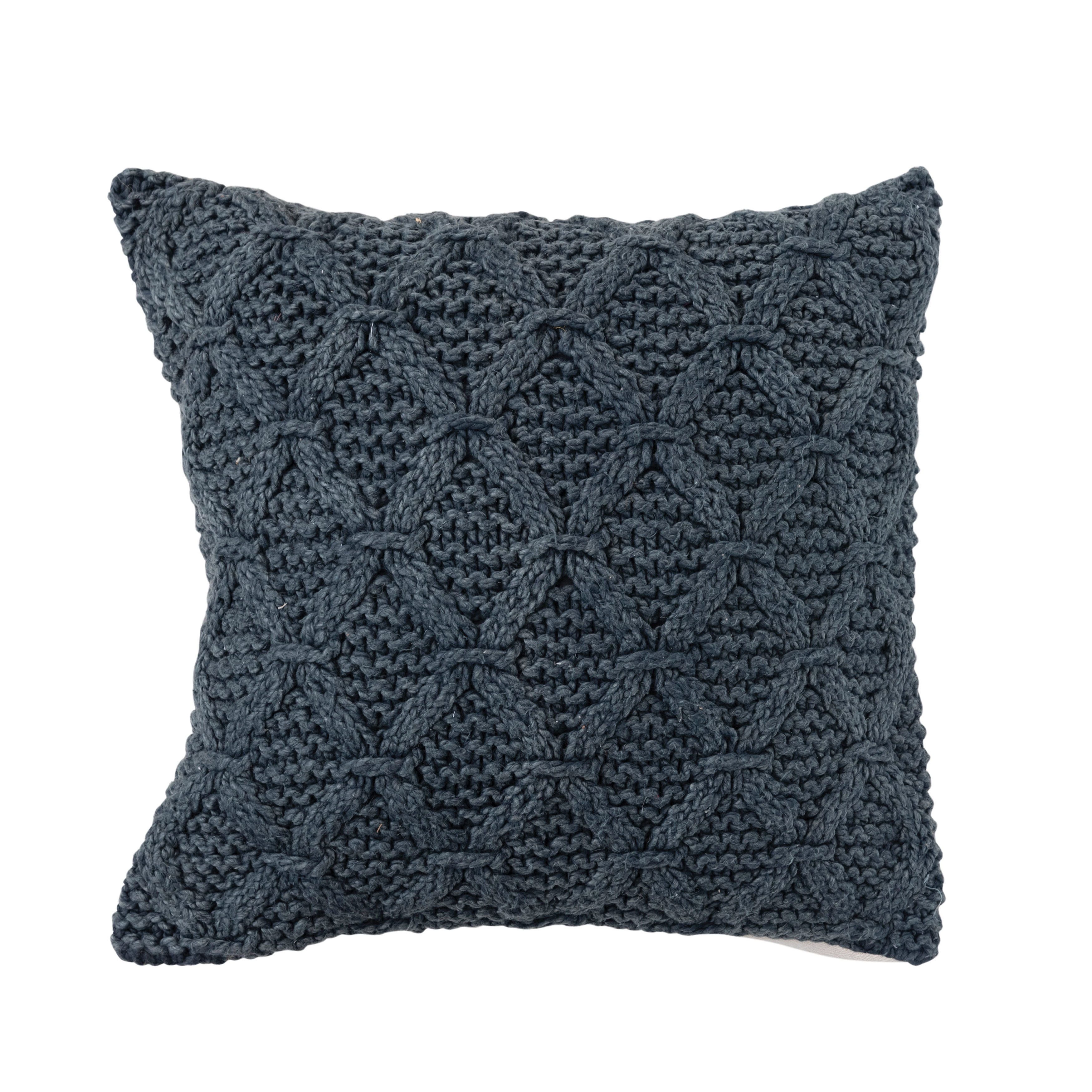 Navy Blue Knitted Cotton Square Throw Pillow