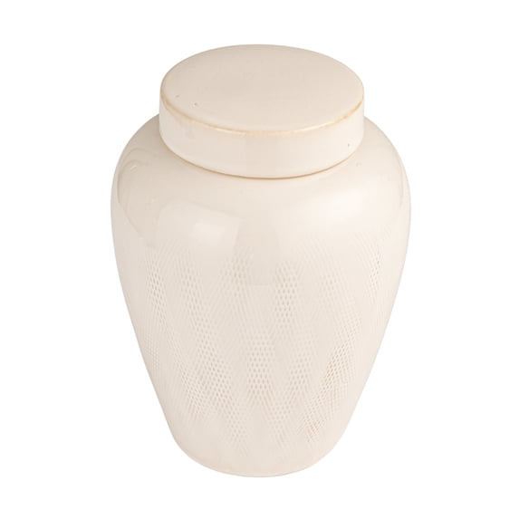 Creative Co-Op Large Decorative Debossed Stoneware Ginger Jar with Pattern, Lid and Reactive Glaze, White