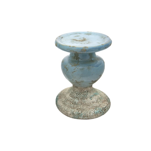 Creative Co-Op Large Distressed Blue Terracotta Pillar Candle Holder