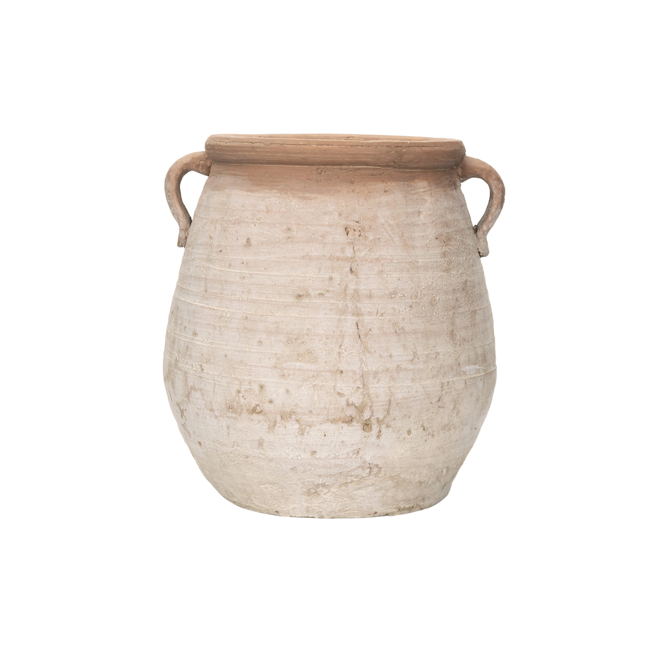 14" Orange and Whitewashed Terracotta Urn with Handles
