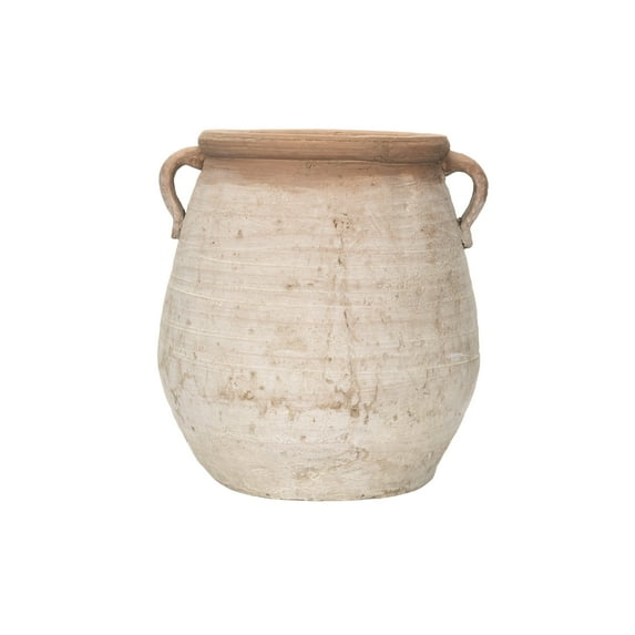 Creative Co-Op Large Round Terra-cotta Urn, Orange and Whitewashed