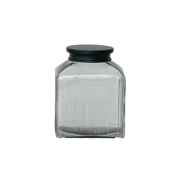 Creative Co-Op Large Square Glass Jar with Lid, Clear and Black
