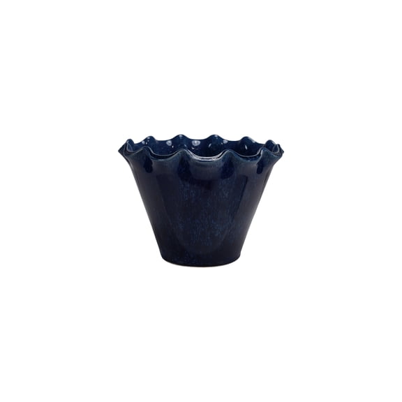 Creative Co-Op Large Stoneware Planter with Ruffled Edge and Drainage Hole with Reactive Glaze, Blue
